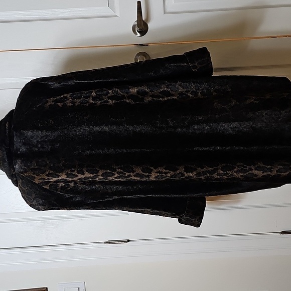 Vintage 80s Faux Fur Dark Leopard Print Swing Style Coat - Picture 6 of 13